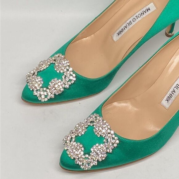 Manolo Blahnik Hangisi 70MM Embellished Satin Pumps size 36.5 - Picture 5 of 14